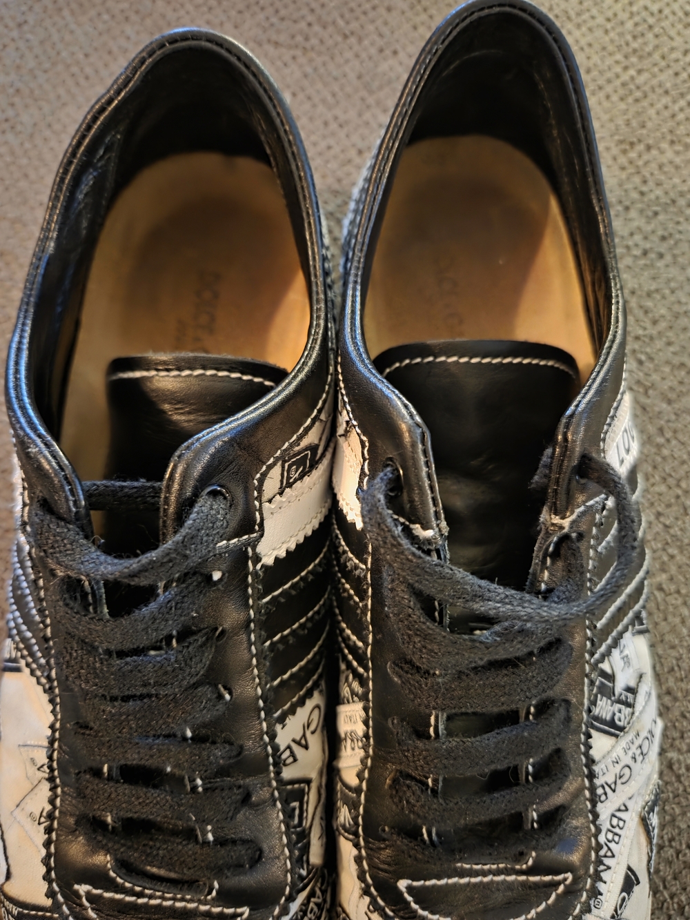 Dolce Gabbana Cream and Black Logo Sneakers Low Profile Bowling Silhouette READ - Picture 8 of 11